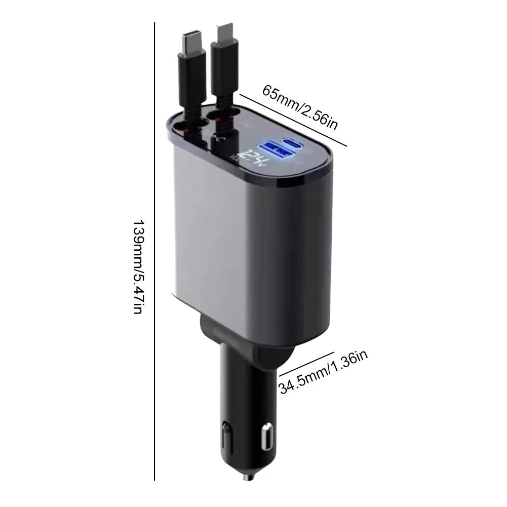 Retractable Car Fast Charger for Apple & USB Type C