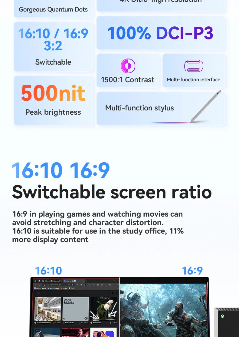 QLED 4K Portable Touch Monitor 60Hz 15.6 Inch