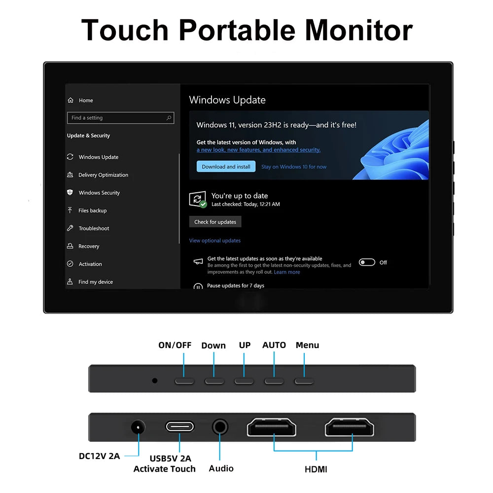 Mini Portable Touchscreen Monitor HD 60Hz 7/8 Inch