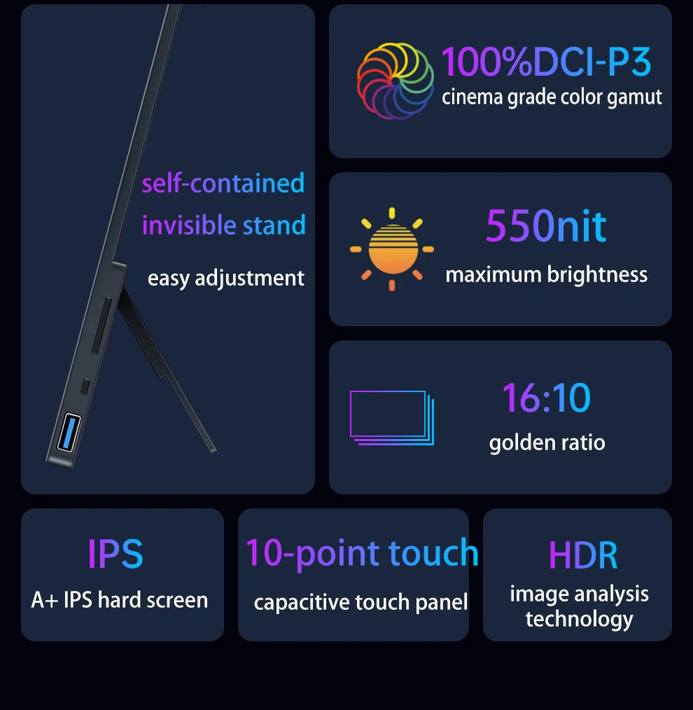2560x1600p Portable Touch Screen Gaming Monitor 144hz 16 Inch