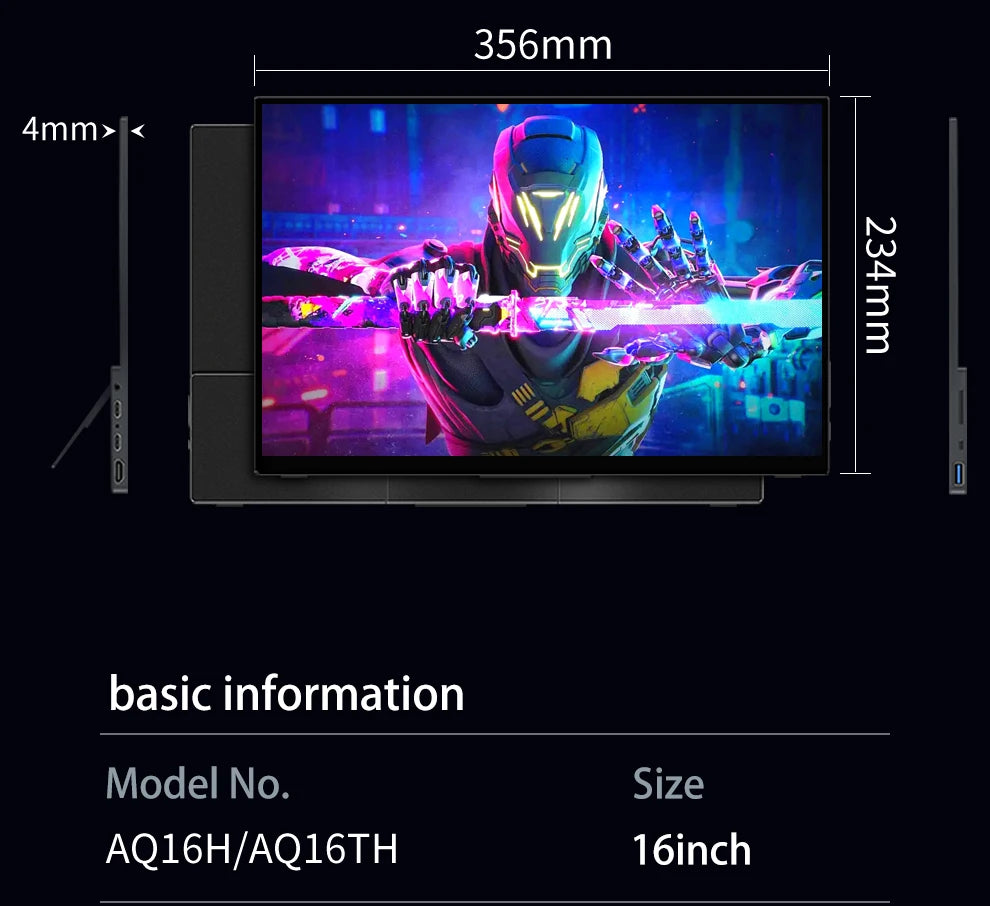 2560x1600p Portable Touch Screen Gaming Monitor 144hz 16 Inch