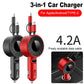Retractable 3 in 1 Car Charger USB Type C, Apple & Micro USB