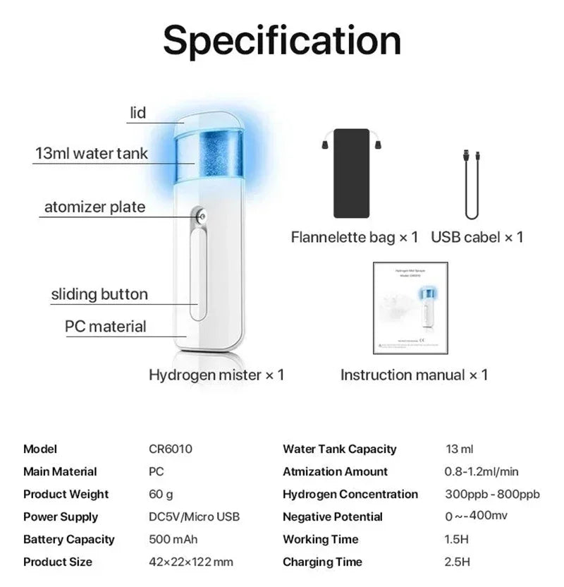 800ppb Portable Hydrogen Sprayer